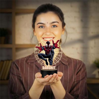 Personalized Superhero Web LED Lamp with UV Print – Custom Name Acrylic Night Light for Kids Room Décor